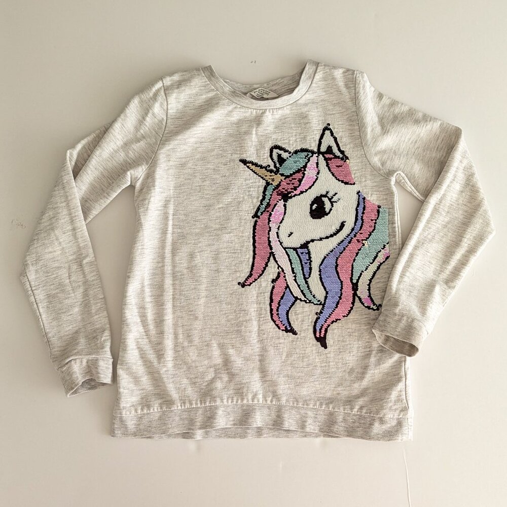 H&M Unicorn Flip Sequin Sweatshirt Girls Size 8-10y GUC